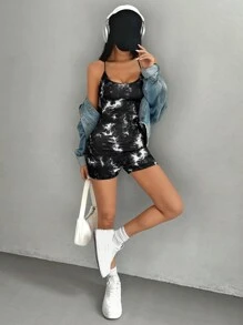 SHEIN EZwear 1 件女士扎染露背紧身连体衣