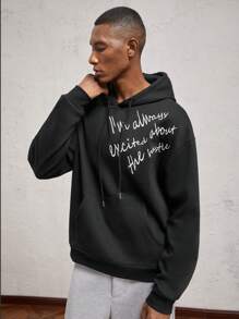 AKNOTIC Business Casual Męska luźna dzianinowa bluza z długim rękawem i kapturem, odpowiednia na jesień/zimę - Czarne - Zobacz 2