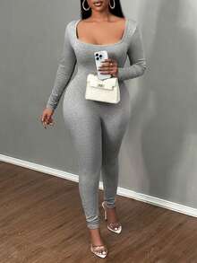 Slaydiva Women's Casual Crew Neck Jumpsuit, Spring/Autumn - Grey - View 6