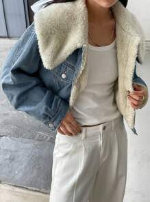 DAZY Women's Front Button Long Sleeve Pocket Simple Casual Denim Jacket - Blue - View 6