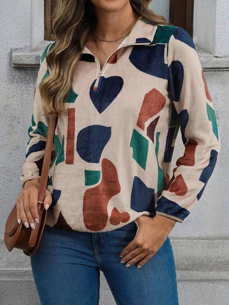 Women's Casual Random Print Fleece Sweatshirt For Autumn/Winter