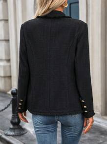 INAWLY Women's Fashionable Solid Color Double-Breasted Fringe Jacket, Autumn