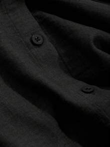 DAZY Bộ đồ mặc nhà 2 món dành cho nữ, gồm áo sơ mi cài cúc phía trước màu trơn và quần ống rộng có túi trang trí. - màu đen - Xem 7