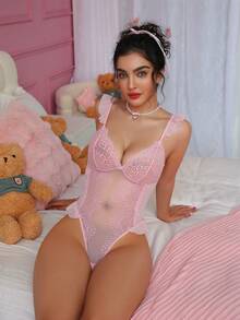 PetitDoll Bộ đồ liền thân ren gợi cảm/ Romantic Series - Hồng - Xem 3