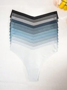 SHEIN 12 条装 女士纯色简约休闲丁字裤 - 彩色 - 查看 5