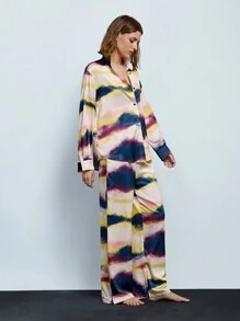 Maija 2pcs Women's Fashion Tie-Dye Long Sleeve Shirt And Pants Set, Autumn