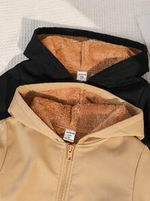 SHEIN Leap Crew Set de 2 chaquetas cortavientos con capucha y forro térmico, de estilos casuales y adorables para niños pequeños, adecuadas para ir al trabajo, la escuela, el día a día, vacaciones, deporte, primavera, verano, otoño e invierno - Multicolor - Ver 2