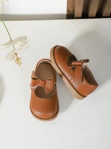 Cute Round Toe Bow Flats For Girls, Spring & Autumn - Brown - View 3
