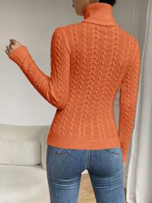 EMERY ROSE Suéter de cuello alto, ajustado y de color liso para otoño e invierno, tops de manga larga, jersey de punto para el otoño - Naranja - Ver 2