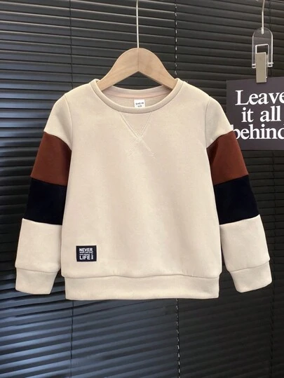 SHEIN 1 chiếc áo len dệt kim dài tay cổ tròn giản dị và dễ thương dành cho bé trai, thích hợp đi du lịch, đi học, dự tiệc và mùa thu đông