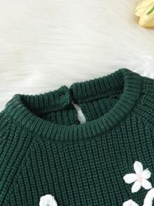 Bộ đồ liền thân dệt kim thêu chữ thường ngày cho bé gái, mùa thu - màu xanh lá - Xem 4