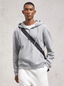 AKNOTIC Business Casual Men's Loose Drop Shoulder Half Zip Up Hooded Knit Sweatshirt, Suitable For Autumn, For Fall Winter - Dark Grey - View 1
