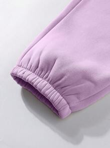 2 piezas/set de sudadera y pantalón de chándal de cuello redondo informal para adolescentes, tejido - Púrpura malva - Ver 5