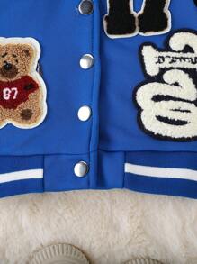 男婴字母与泰迪熊印花长袖休闲棒球夹克，春秋 - 藍色 - 查看 6