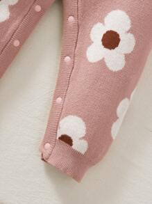 SHEIN Newborn Baby Girl Cute Floral Print Pink Footed Romper, Autumn & Winter