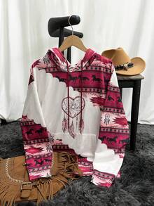 Áo nỉ có mũ trùm đầu cổ tròn thường ngày dành cho nữ, áo in họa tiết cổ điển phương Tây - Nhiều màu - Xem 3