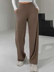 DAZY Women High-Waisted Cropped Wide Leg Pants With Crossed Waistline Summer - Coffee Brown - View 1