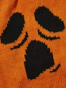 PETSIN 1pc Pet Halloween Frightening Expression Orange Black Color Blocking Warm Cozy Dog Sweater - Multicolor - View 7