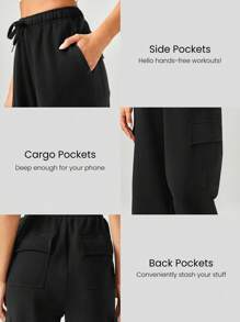 GLOWMODE 30'' Everyday Fleece Oversized Fit Adjustable Drawstring Waist Cargo Joggers Pants Daily Casual - Black - View 3