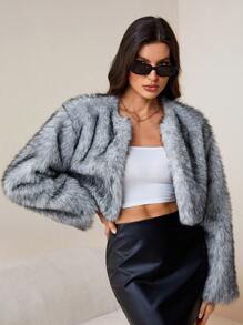 SHEIN Tall Women's Fake Fur Coat Suitable For Autumn And Winter - Grey - View 6