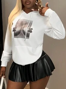 Zolique Sudadera informal con capucha, de manga larga, estampado corporal, cordón ajustable, bolsillo, para mujer, otoño e invierno