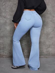 SHEIN EZwear Quần Jeans Denim Túi Khóa Kéo Thường Ngày Cho Nữ - Màu xanh lam - Xem 2