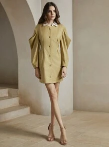 Anewsta Women Urban Style Color Block Patchwork Mini Dress, Spring/Fall