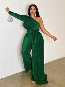 Slaydiva Bộ đồ liền thân màu xanh lá cây dáng suông không đối xứng cỡ lớn thanh lịch cho tiệc thu/đông, lễ tạ ơn - màu xanh lá - Xem 6