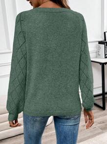 EMERY ROSE 镂空V领休闲针织毛衣