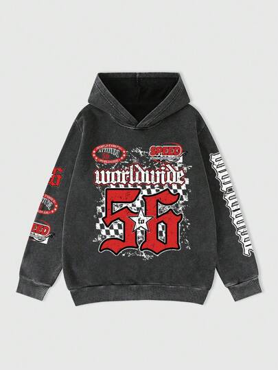 Street Life Sudadera con capucha casual con estampado de letras para hombres, otoño e invierno