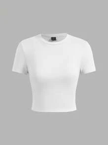SHEIN EZwear 3 件套休闲简约圆领短袖短款修身 T 恤女士适合夏季 - 彩色 - 查看 3