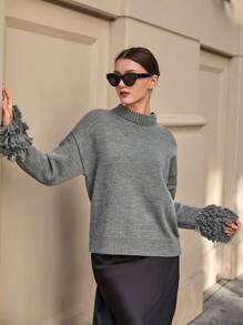 SHEIN Cottnline Fashionable Ringlet Beaded Sweater For Autumn - Grey - View 5