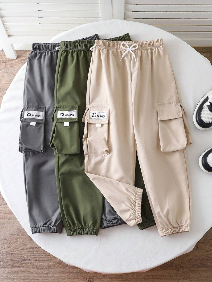 SHEIN Young Boy Letter Embroidered Cargo Jogger Pants - Multicolor - View 1