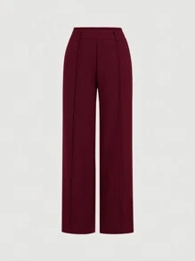 SHEIN MOD Burgundy Date Night Front Buckle V-Shaped Hem Solid Button Front Vest Jacket & Seam Front Pants Two Pieces Set - Burgundy - View 5