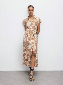 Maija Women's Summer Floral Print Button Front Casual Dress