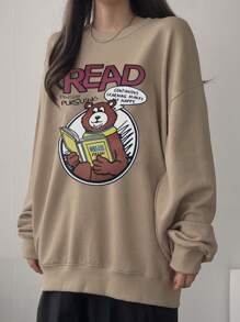 DAZY 女式趣味图案印花长袖圆领休闲运动衫，秋季服装 - 杏色 - 查看 4