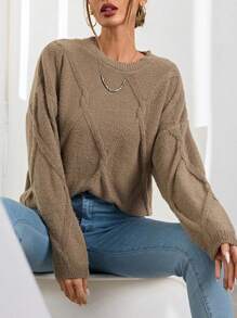 Aveloria 女式宽松菱形扭花粗针织毛衣，秋冬款