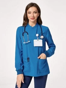 TaskEZ Plain Long Sleeve Scrub Uniform Top - Blue - View 6