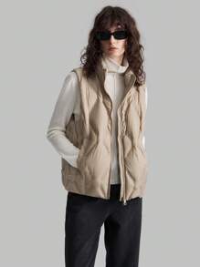Ontre Khaki Special Quilted High Collar Down Filled Casual Vest