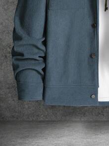 Manfinity Homme 男士宽松翻盖口袋落肩灯芯绒夹克 - 霧霾藍 - 查看 4