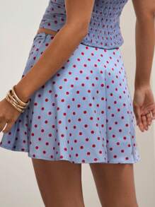 COSMINA Women's Front Button Polka Dot Allover Print A-Line Satin Skirt, Casual Daily Wear - Multicolor - View 2