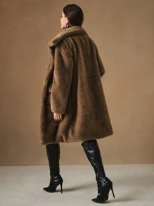 Anewsta Áo khoác dài mềm mại mới cho nữ, đơn giản, phong cách, thanh lịch, thu/đông - Cà phê nâu - Xem 2