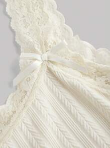 SHEIN MOD Plus Size Lace Trimmed Textured Bow Decor Camisole In Beige, Autumn Layering Camisole