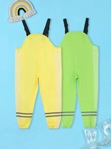 SHEIN Toddlers' Reflective Waterproof Overalls, Outdoor Hiking Safety Splash Pants - Yellow - View 2