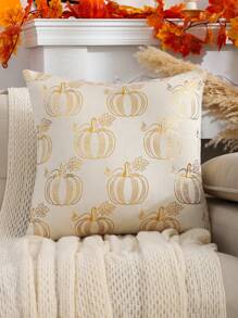 1 件天鹅绒南瓜图案装饰抱枕套适用于秋季万圣节、客厅、卧室和家居 - 金色 - 查看 7