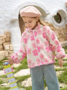 SHEIN 1pc Toddler Girls' 3D Floral Textured Casual Hooded Jumpsuit - Multicolor - View 1