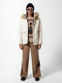 Teen Boys' Winter Hooded  Coat With Furry Collar