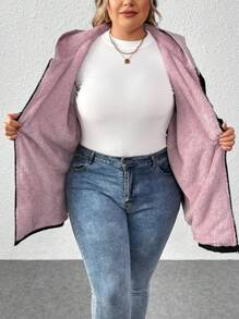 SHEIN CURVE+ Plus Size Hooded Splice Contrast Color Jacket For Women, For Winter