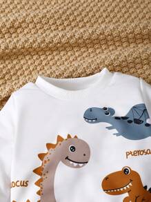 SHEIN Playful Pals 2pcs/Set Baby Boy Cute Dinosaur Print Crewneck Sweatshirt And Denim Pants - Baby Blue - View 8