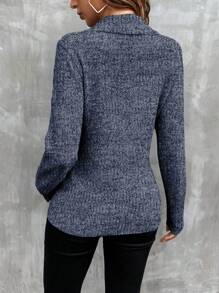 SHEIN LUNE Mixed Fiber Fashion Wrap Sweater, Long Sleeve Tops, Knit Pullover Fall Winter - Blue - View 2